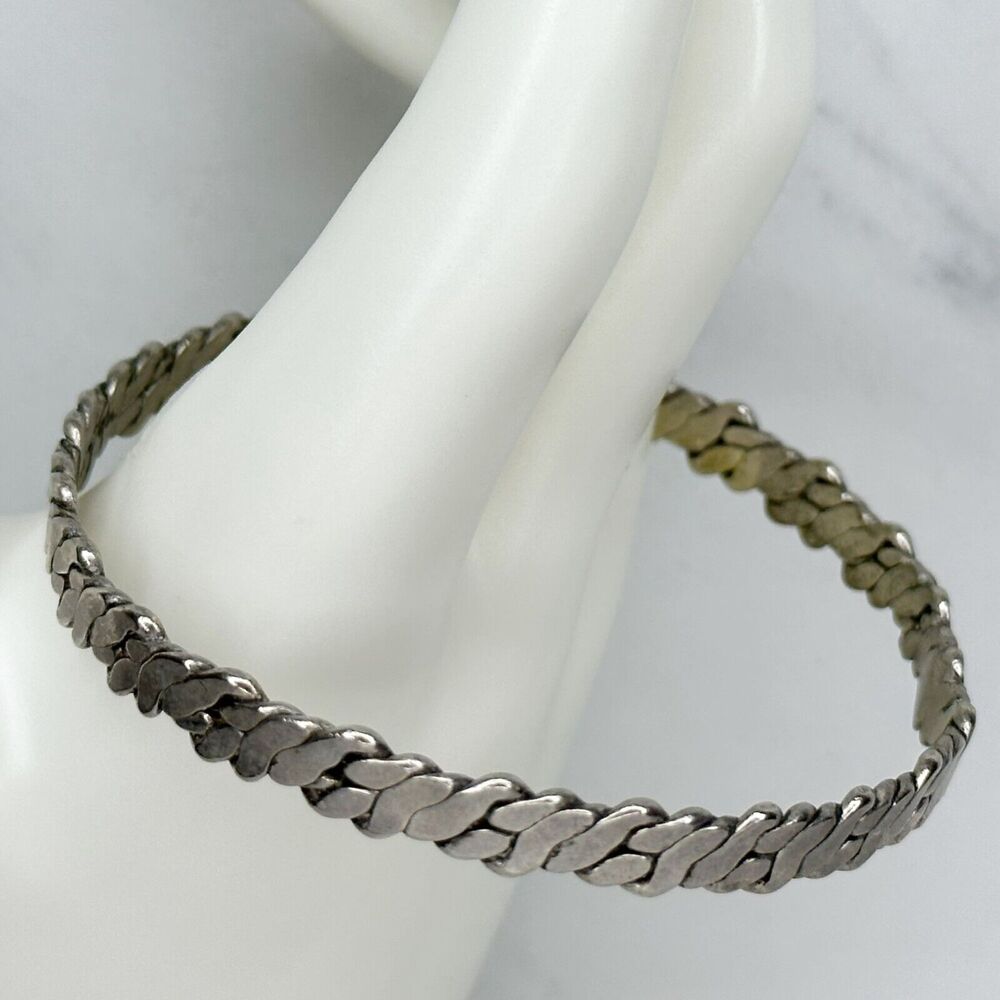 Vintage Aton Signed Silver Braided Bangle Designe… - image 1